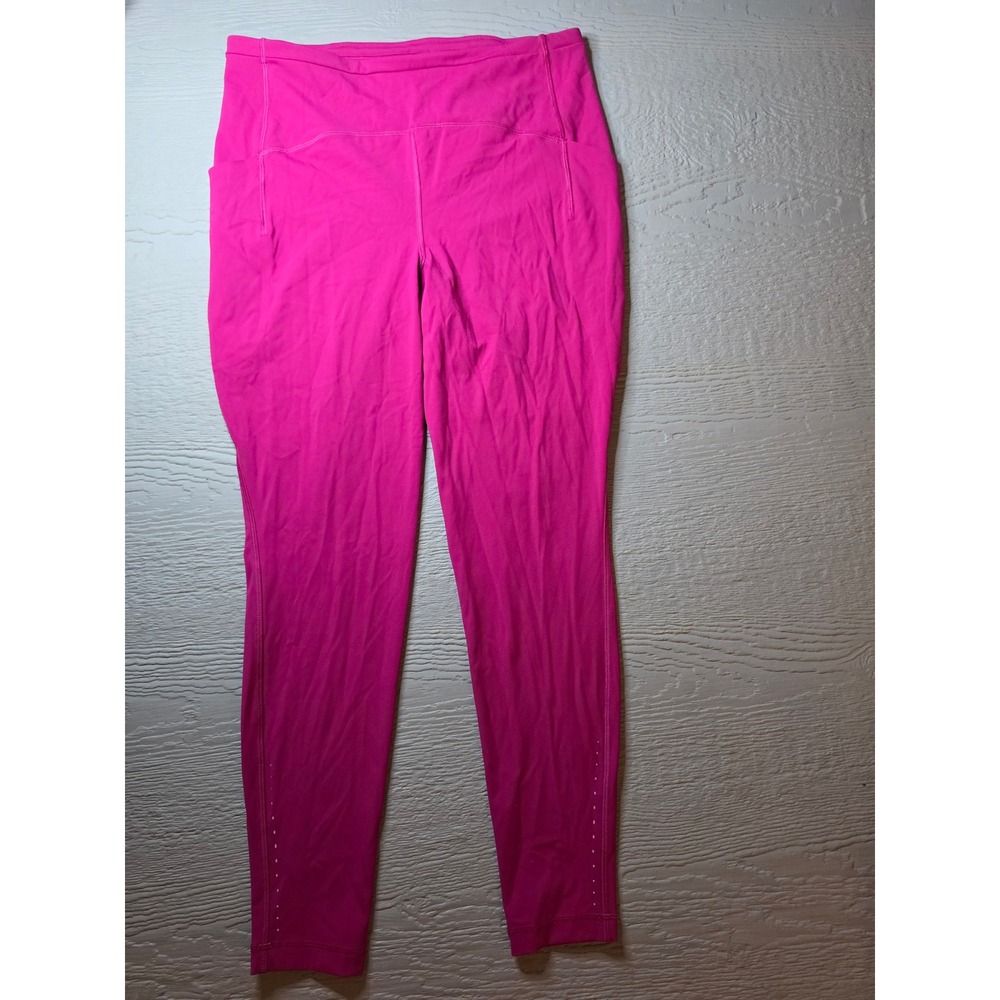 Lululemon High Rise Leggings Pink Side Pockets Reflective Dots Size 12
